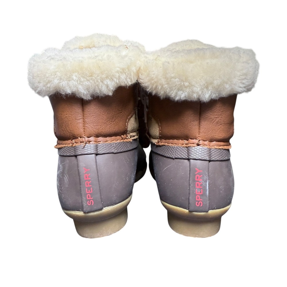 NEW Sperry Kids Sider Duck Boots Winter Fur Lined Red Laces Brown Tan Size 10M - Picture 7 of 10